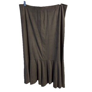 J Jill Taupe Faux Suede Maxi Skirt Sz 18 Side Zip Waist Length Ruffled Hem